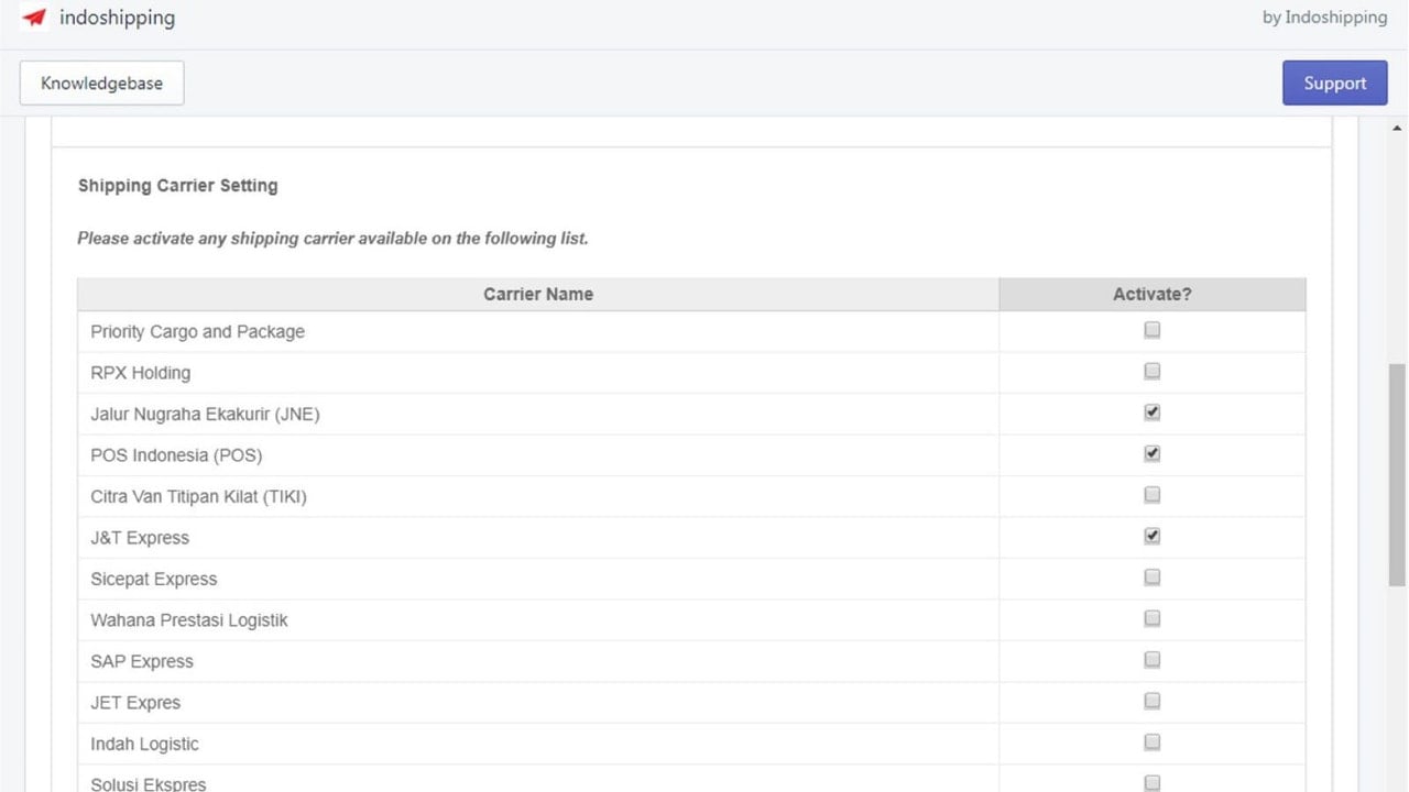 Backend setting page