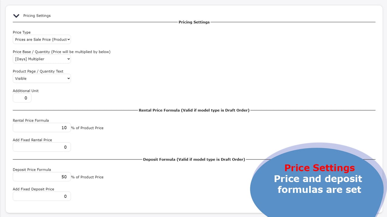 Price and deposit formulas are set