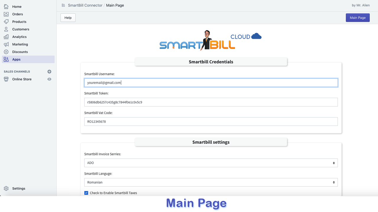 Smartbill App Main Page