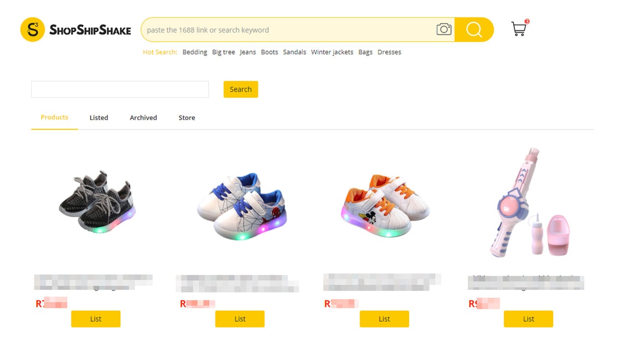 Product selection page