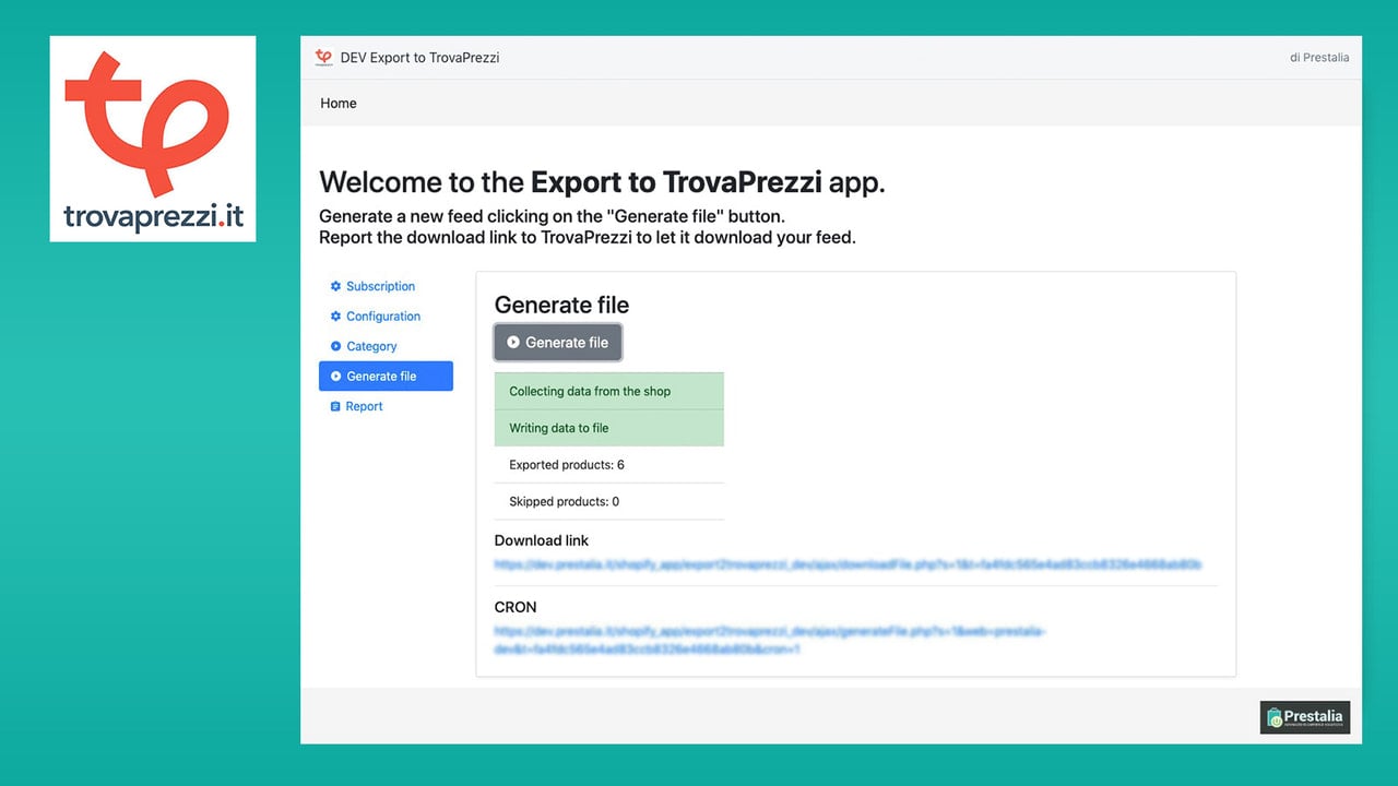 Generate the TrovaPrezzi feed with a single click