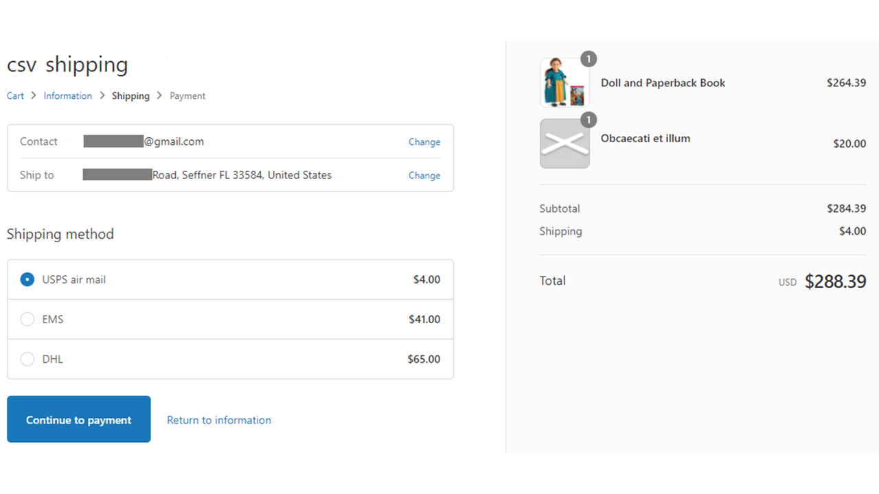 Showing shipping rates based on customer region from CSV file