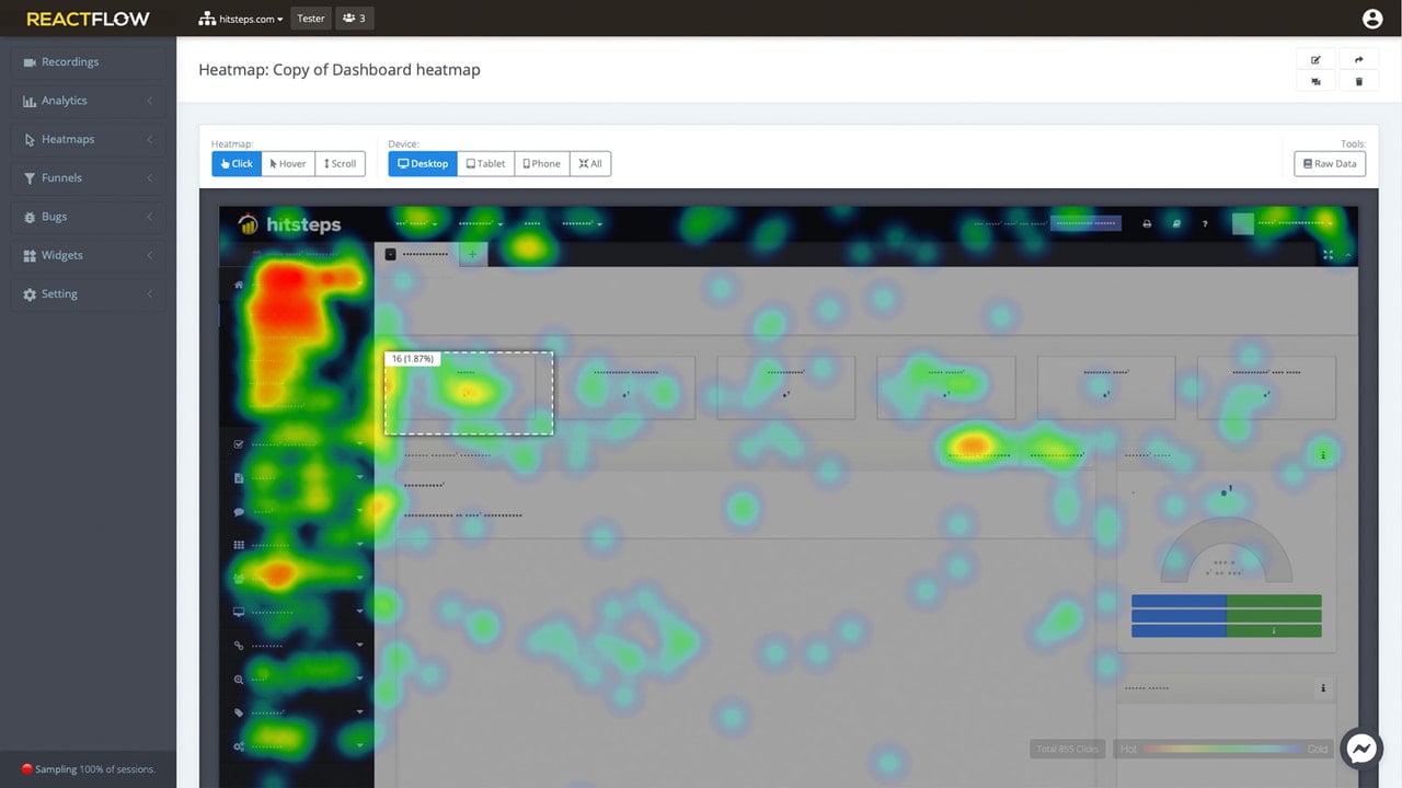 Generate heatmap reports based on clicks, mouse moves & scrolls