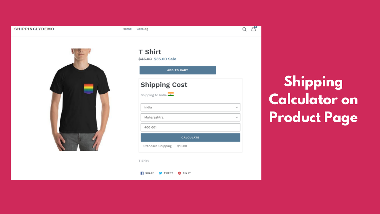 shipping calculator on product page