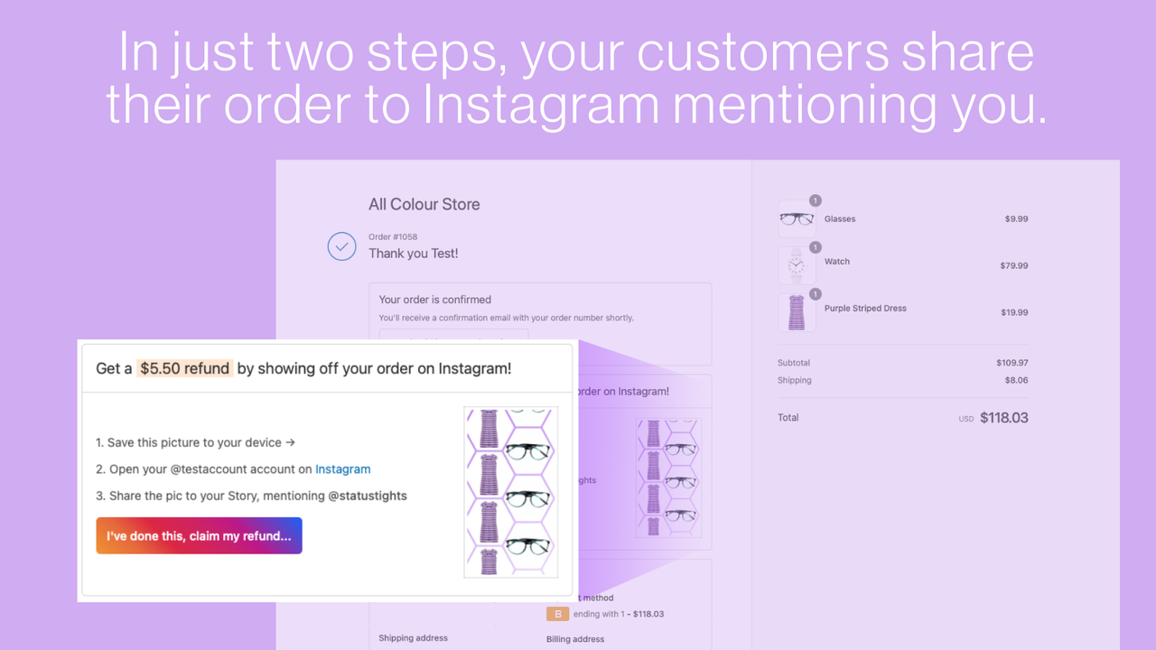 Your customers share their order to Instagram, mentioning you