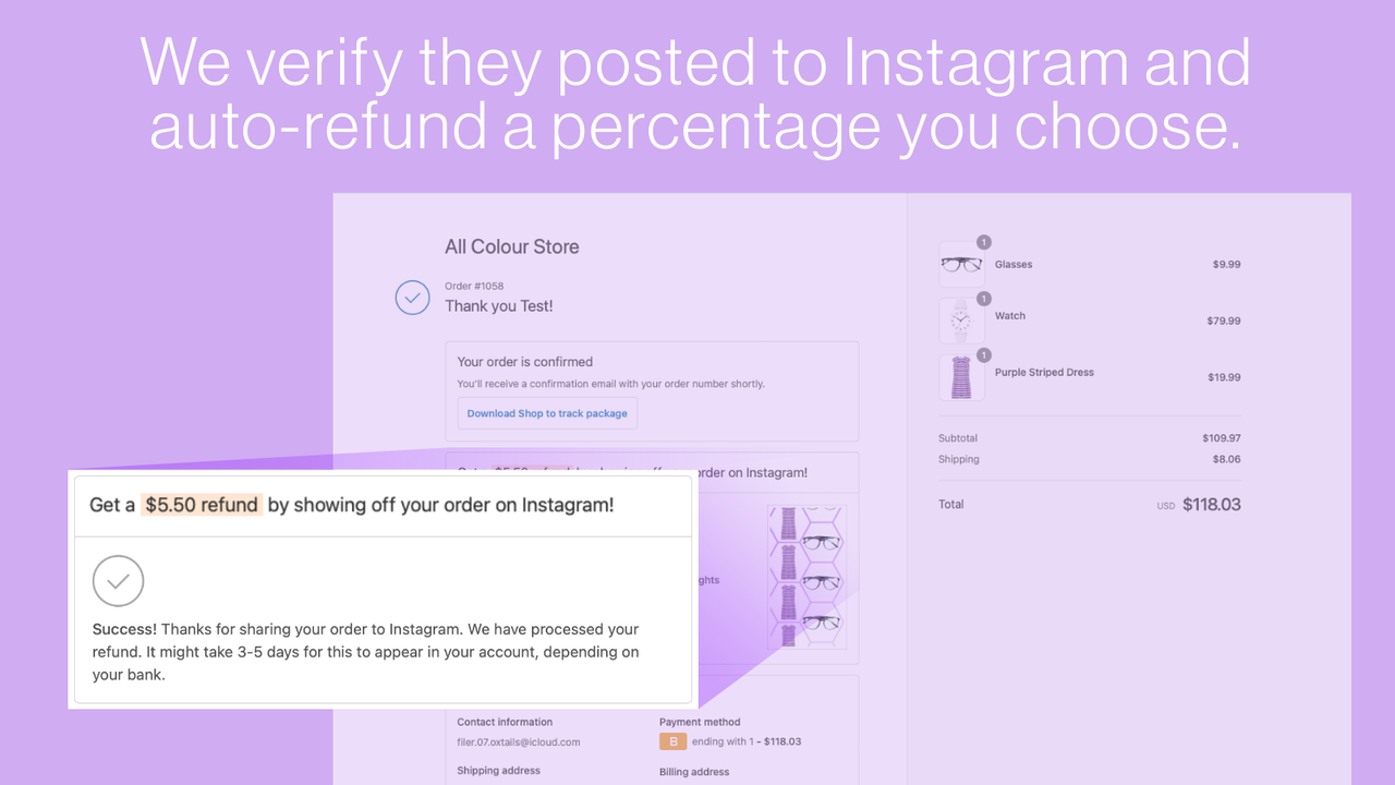 We verify their Instagram post and auto-refund a % you choose