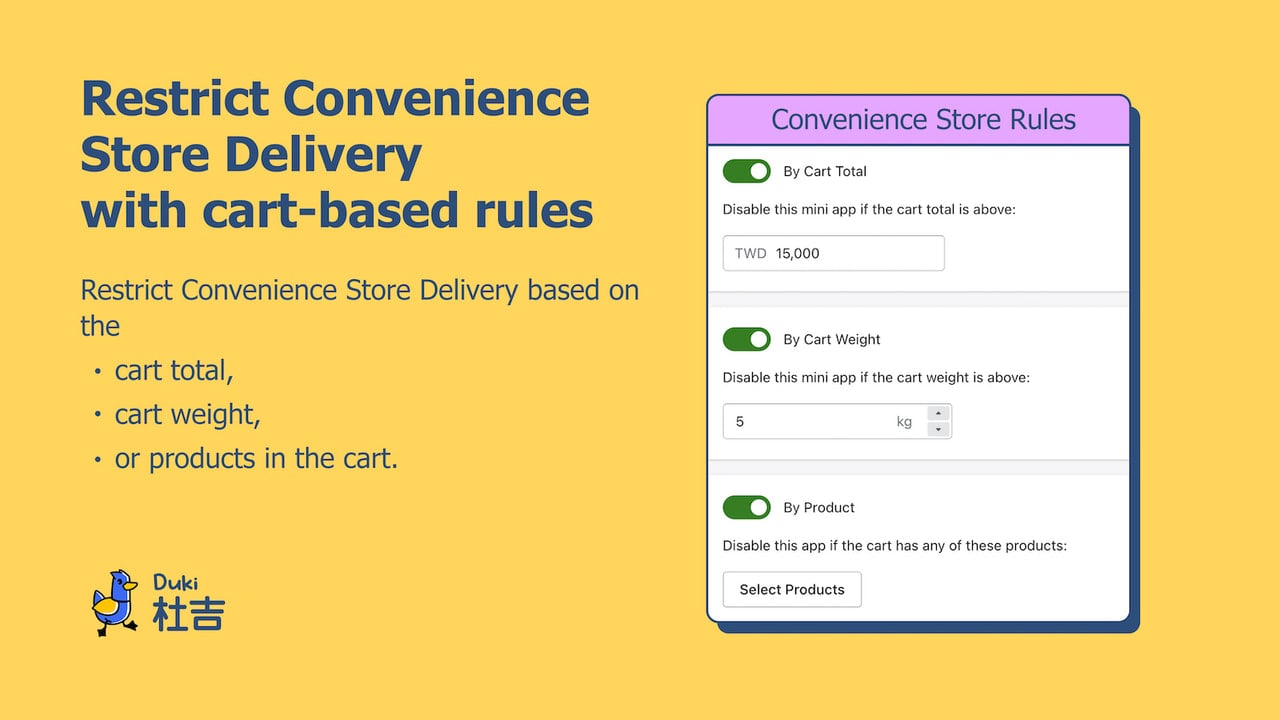 Restrict Convenience Store Delivery with cart-based rules.