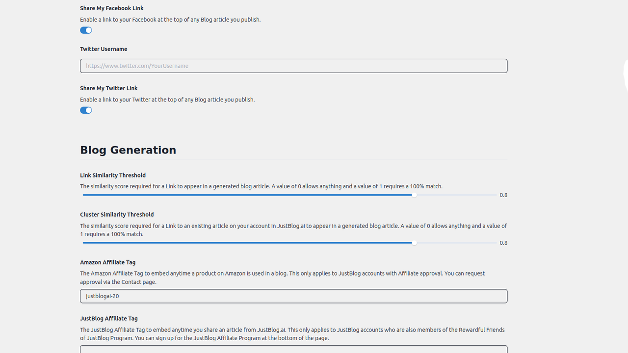 JustBlog.ai Fine Tuning Control