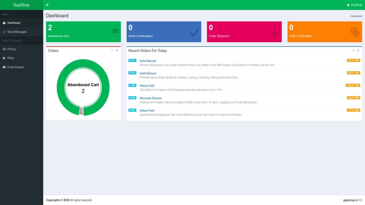 Dashboard to View Order Details