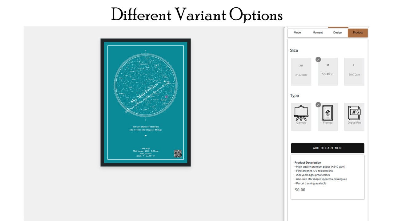 Product variant options of star maps