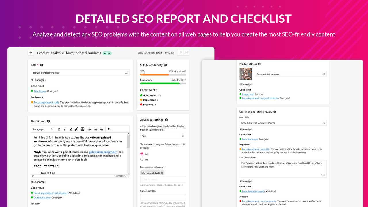 Detailed SEO report and checklist