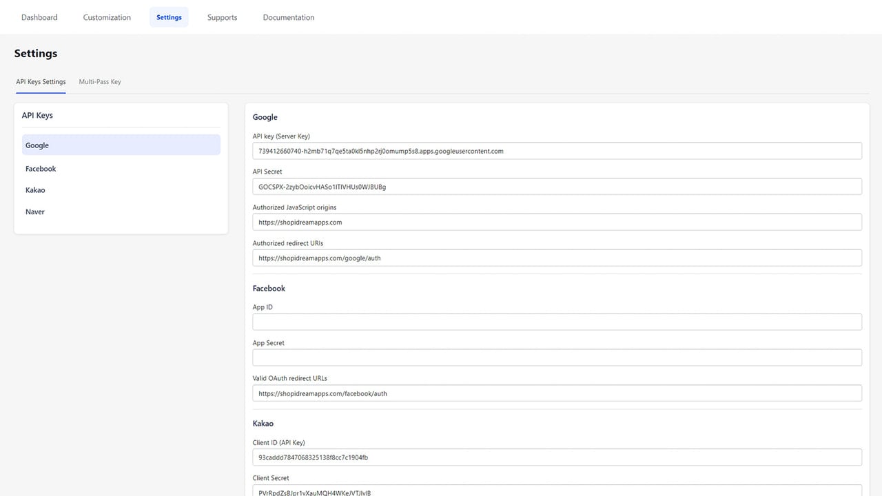 Korean Social Login API Settings