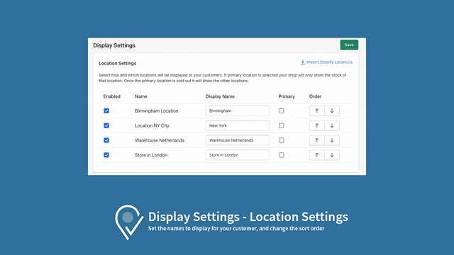 Inventory location Settings in the Backend