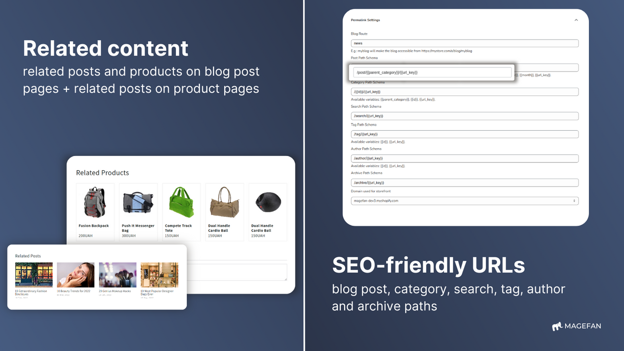 SEO-friendly blog URLs and related content