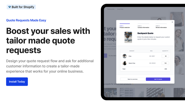 Add one or multiple products or variants to your quote request