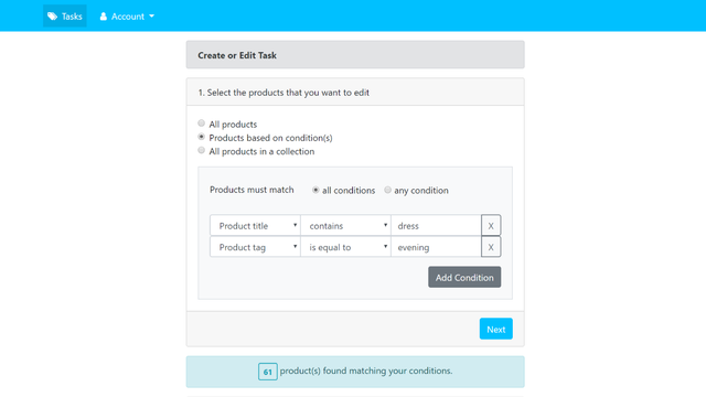 Configure product criteria