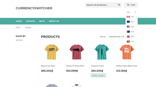 Currency switcher on the frontend