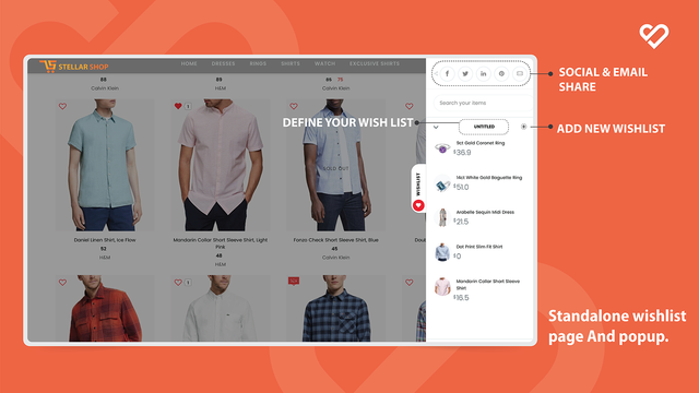 Standalone wishlist page and popup