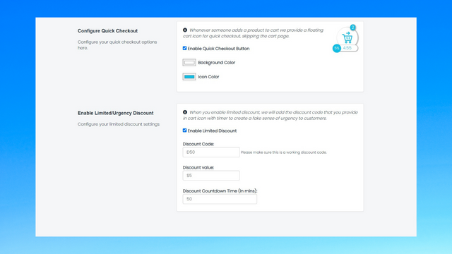 Dashboard Settings - One Click Checkout