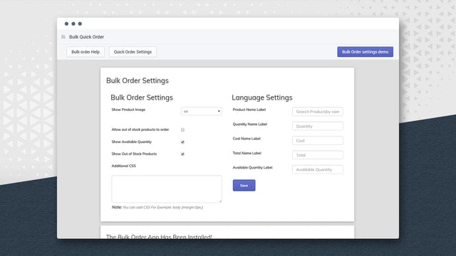 Bulk Order Settings