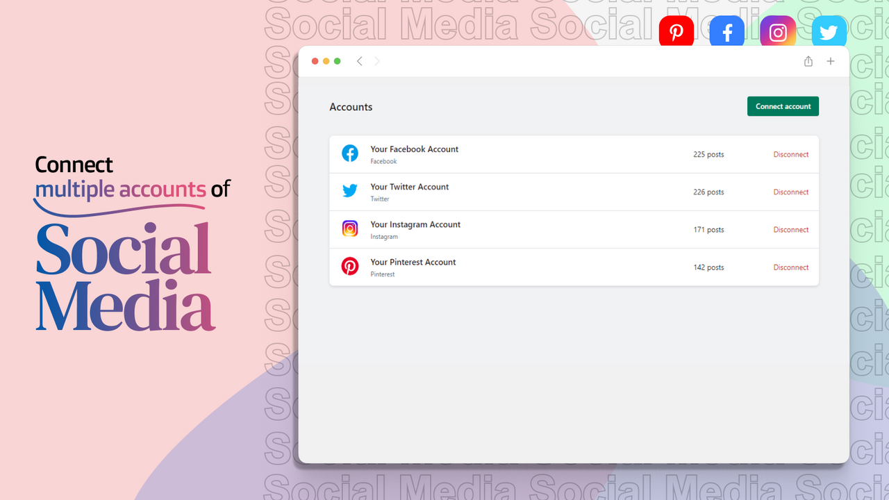 Connect multiple social media accounts. Instagram, Linkedin