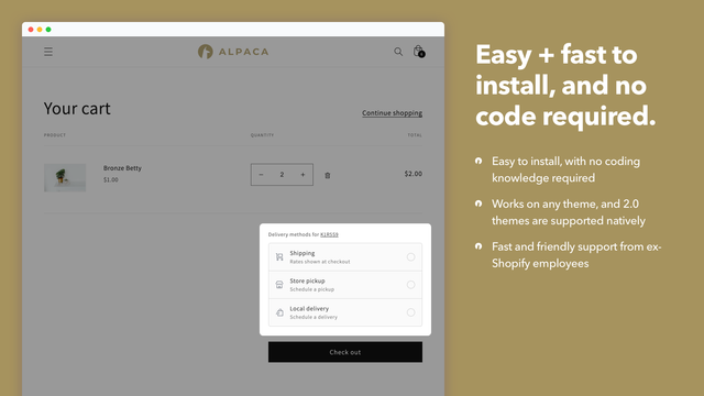 Easy + fast to install, and no code required.