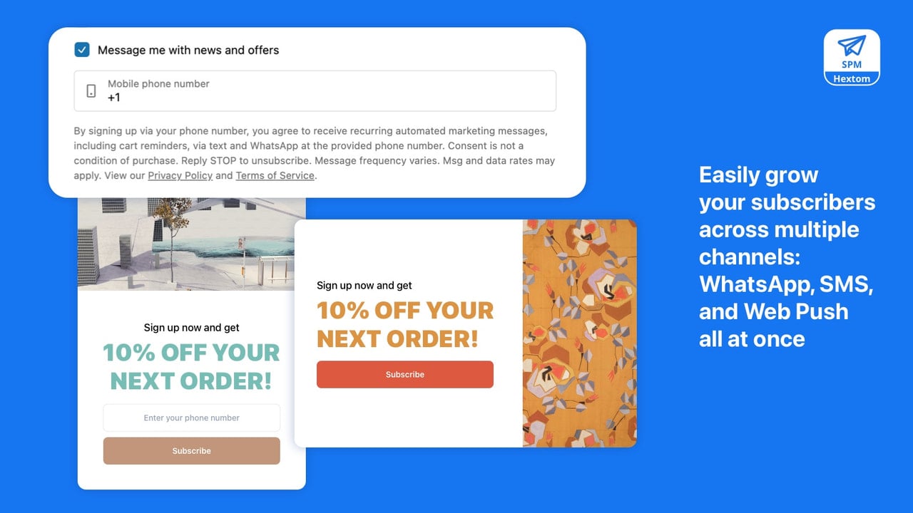 Hextom Shopify App - SMS & Web Push Marketing, cart recovery