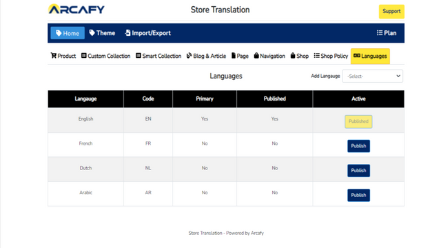 Language configuration