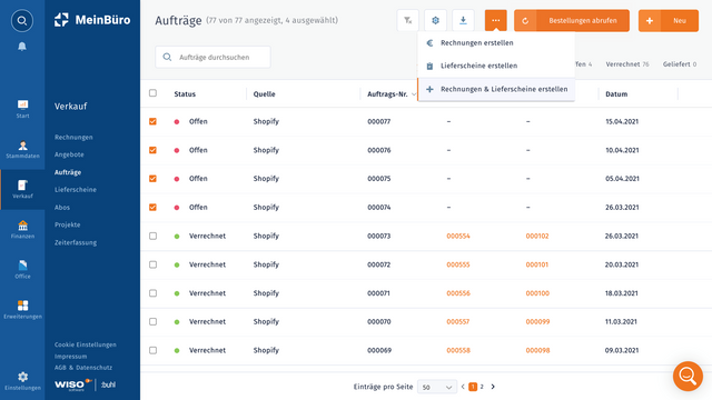 WISO MeinBüro Web Bestellungen und Aufträge abrufen