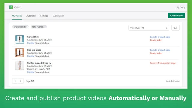 Create and publish product videos Automatically or Manually