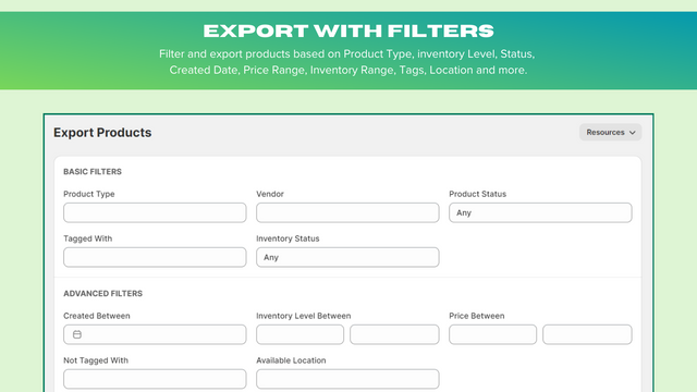 Filter & Export Products in a Excel Sheet.