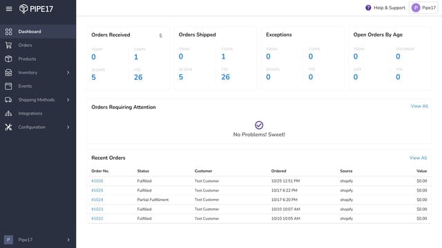 Pipe17 Dashboard Page