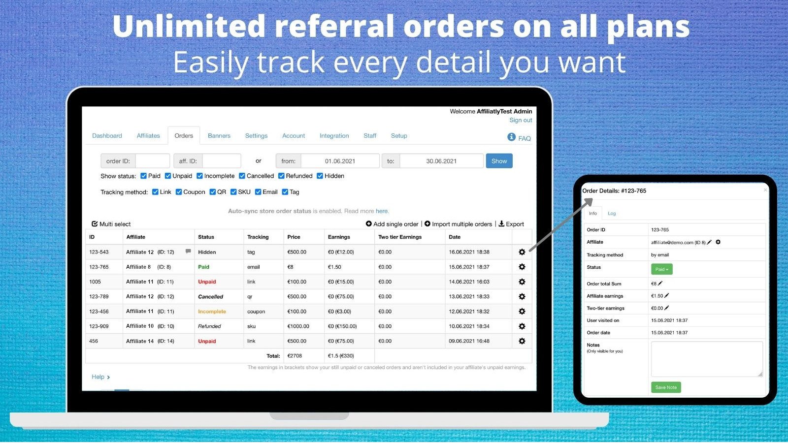 Unlimited referral orders - Track every detail of your referrals