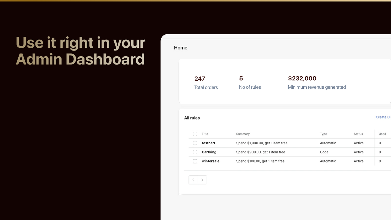 Use CartKing on Shopify Admin Dashboard