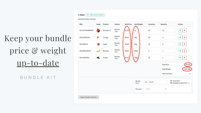 Keep your bundle price and weight up-to-date