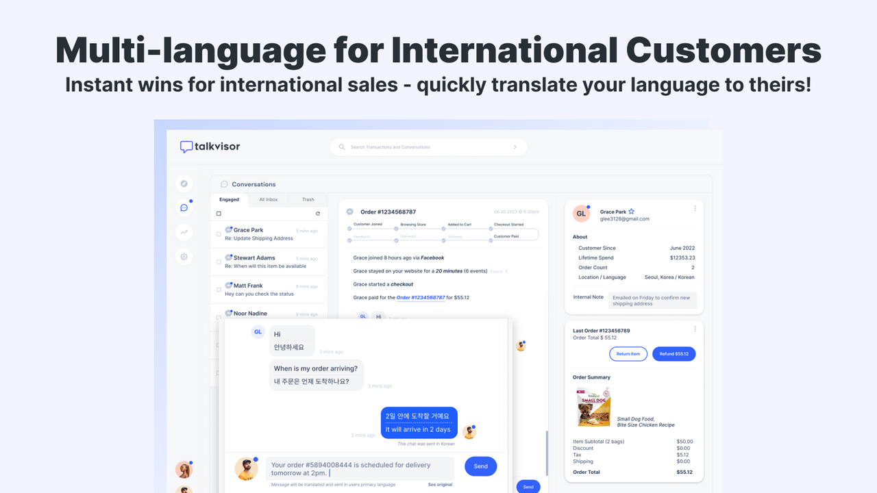 Real-time translations to communicate w/ international customers