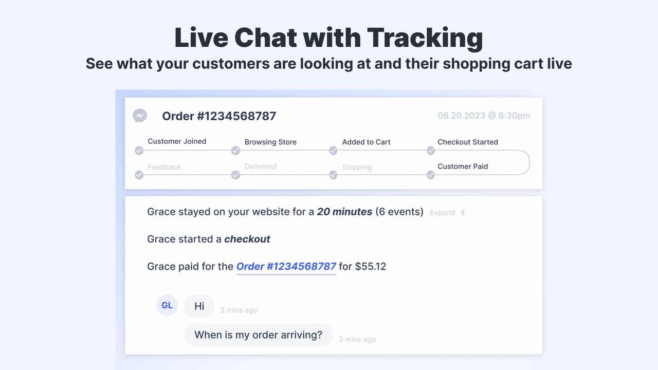 Live Chat with click and cart tracking and Shopify order history