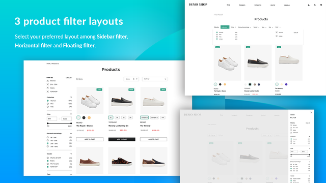 3 product filter layouts