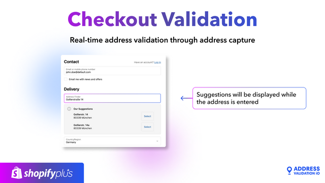 Checkout screen with real-time address suggestions