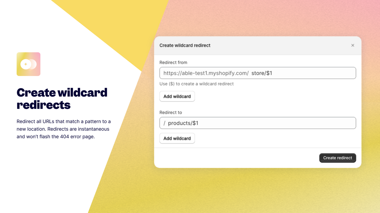 Wildcard redirects for Shopify