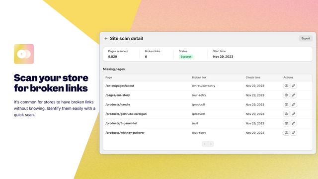 Scan your Shopify store for broken links