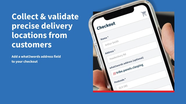 Online checkout page with a what3words address field