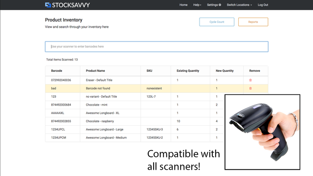 StockSavvy Barcode Scanning