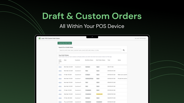 Draft Orders For POS Dashboard