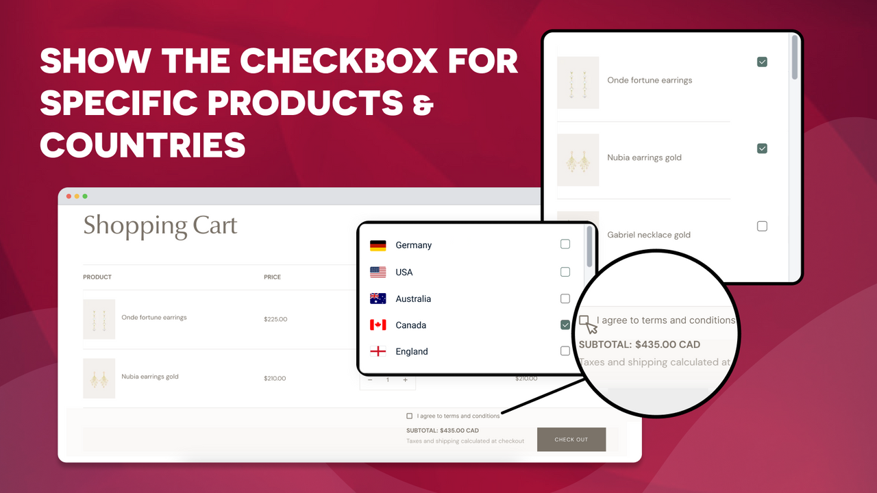 The check box can be added for specific products and countries