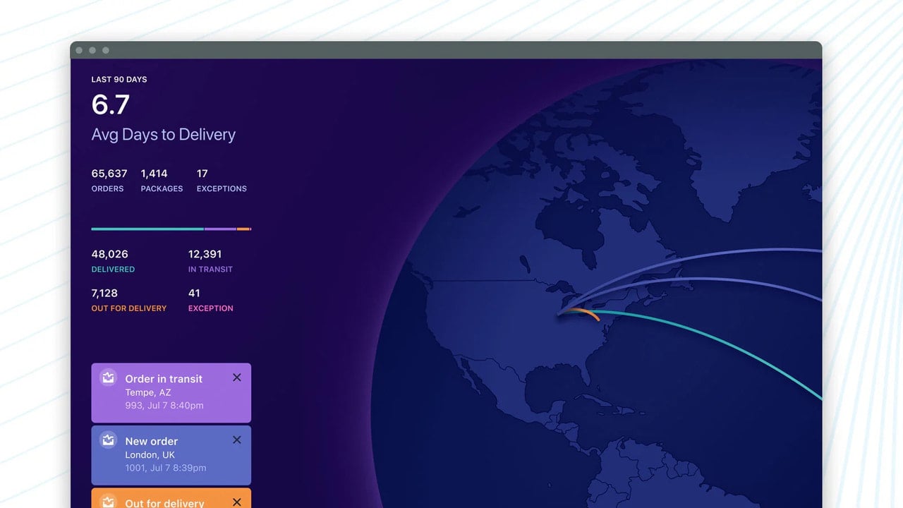 Map of packages in transit