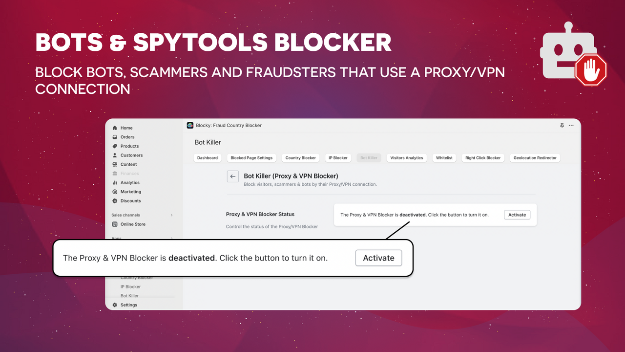 The Proxy VPN blocker feature: Block bots and suspicious buyers