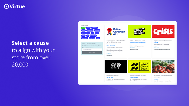 Select Charities and Causes to align with your store