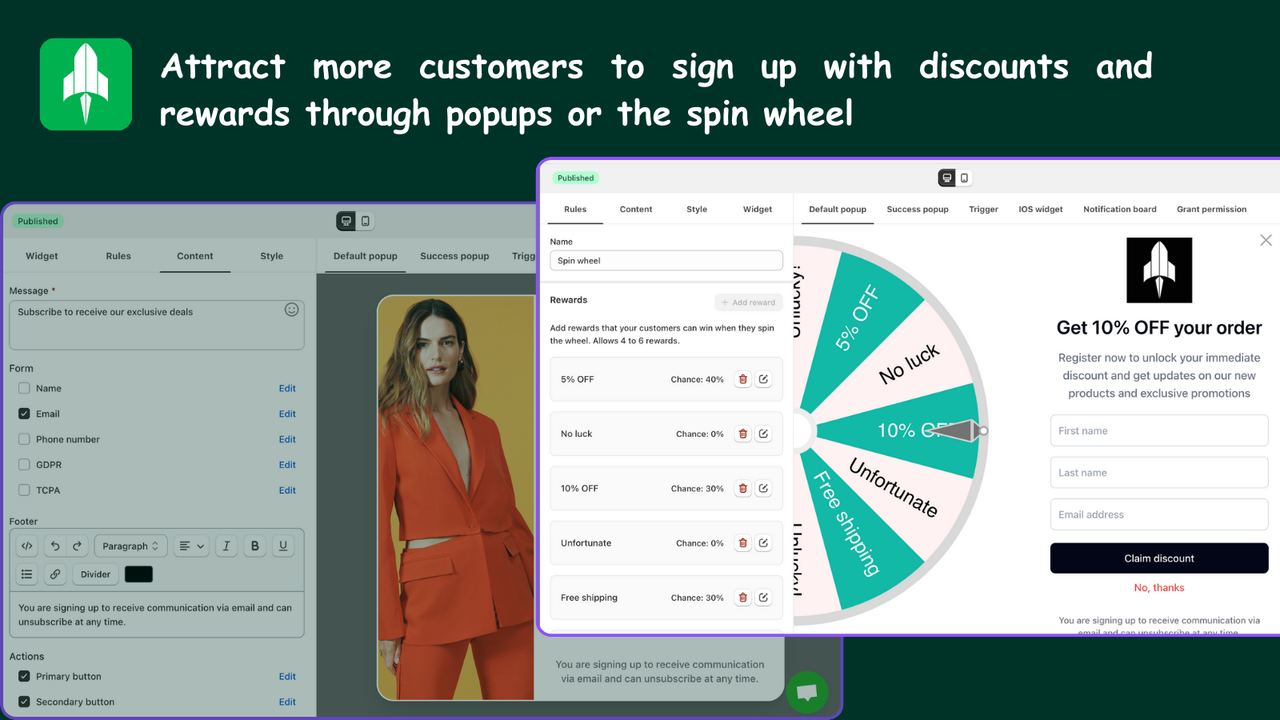 Capture Email, Web Push with simple, effective popup, spin wheel