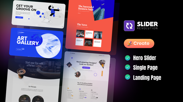 Create image slider, hero, Single page, Landing page, carousel